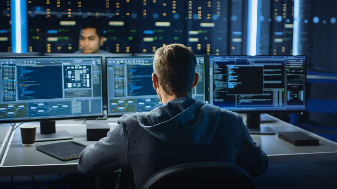 datacentre with people working