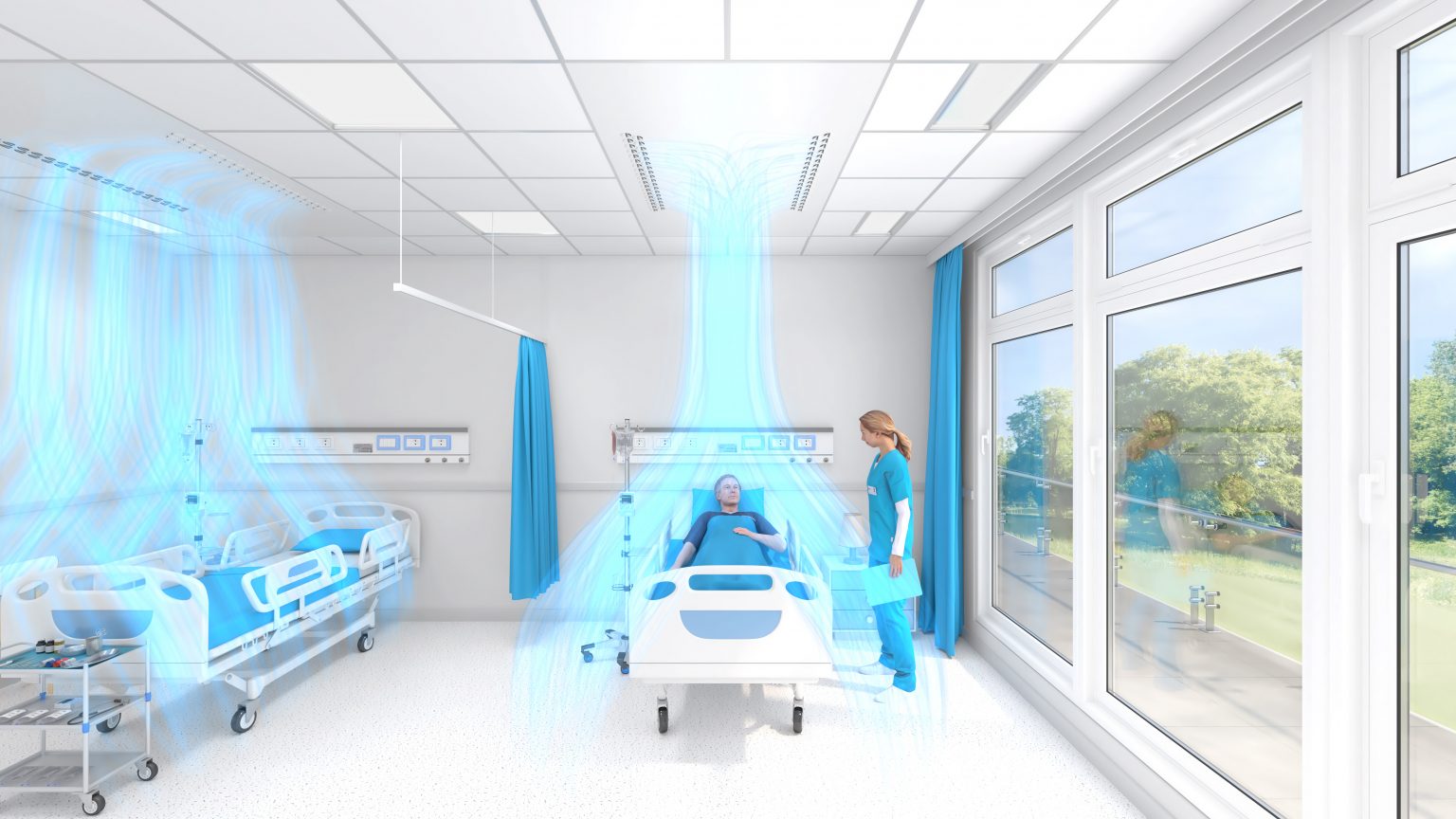 Air conditioning in a patient room Halton Vita Patient room solution