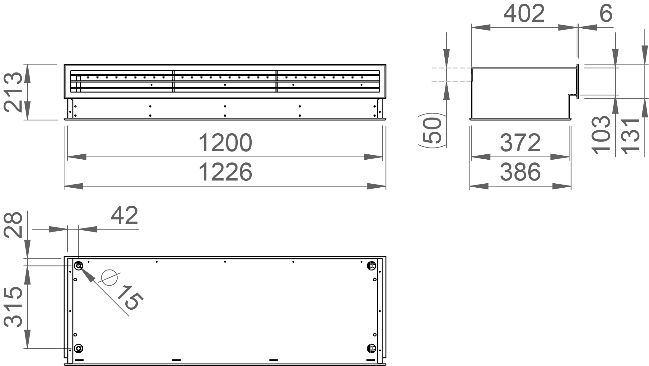 Dimensions of the Halton CaBeam Chilled Beam for Integrated Installation