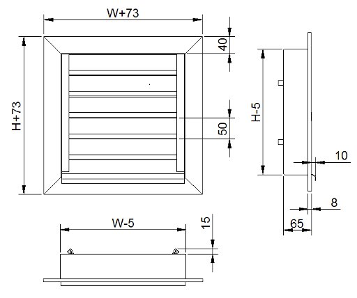 Grille universelle. Halton ALU. Le débit d'air est vertical