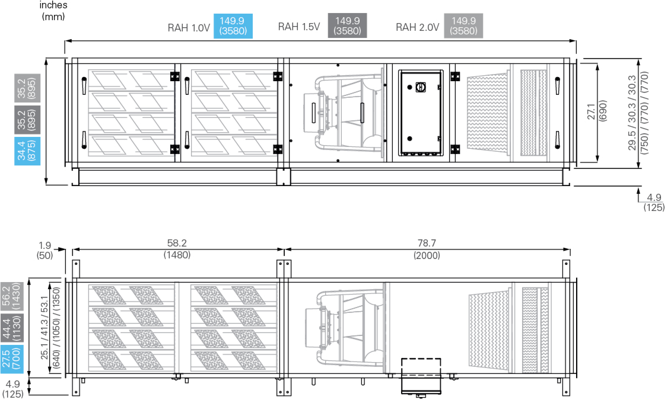 Dimensions for RecoAir by Halton Ceiling Mount recirculating kitchen extract unit